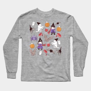 Halloween origami tricks // white and coloured paper and cardboard geometric witches cats ghosts spiders wolfs bats Dracula lips and pumpkins Long Sleeve T-Shirt